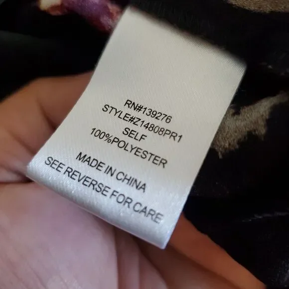 Daniel Rainn Top Long Sleeves Neckline‎ Tie Accent Chiffon Black Abstract Sz L - Picture 13 of 13